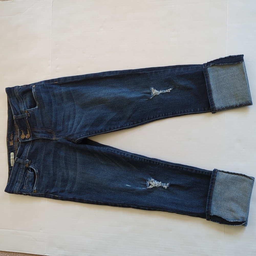 Kut from the Kloth Cameron Straight Leg Distressed Rolled Hem Jeans 4 Blue